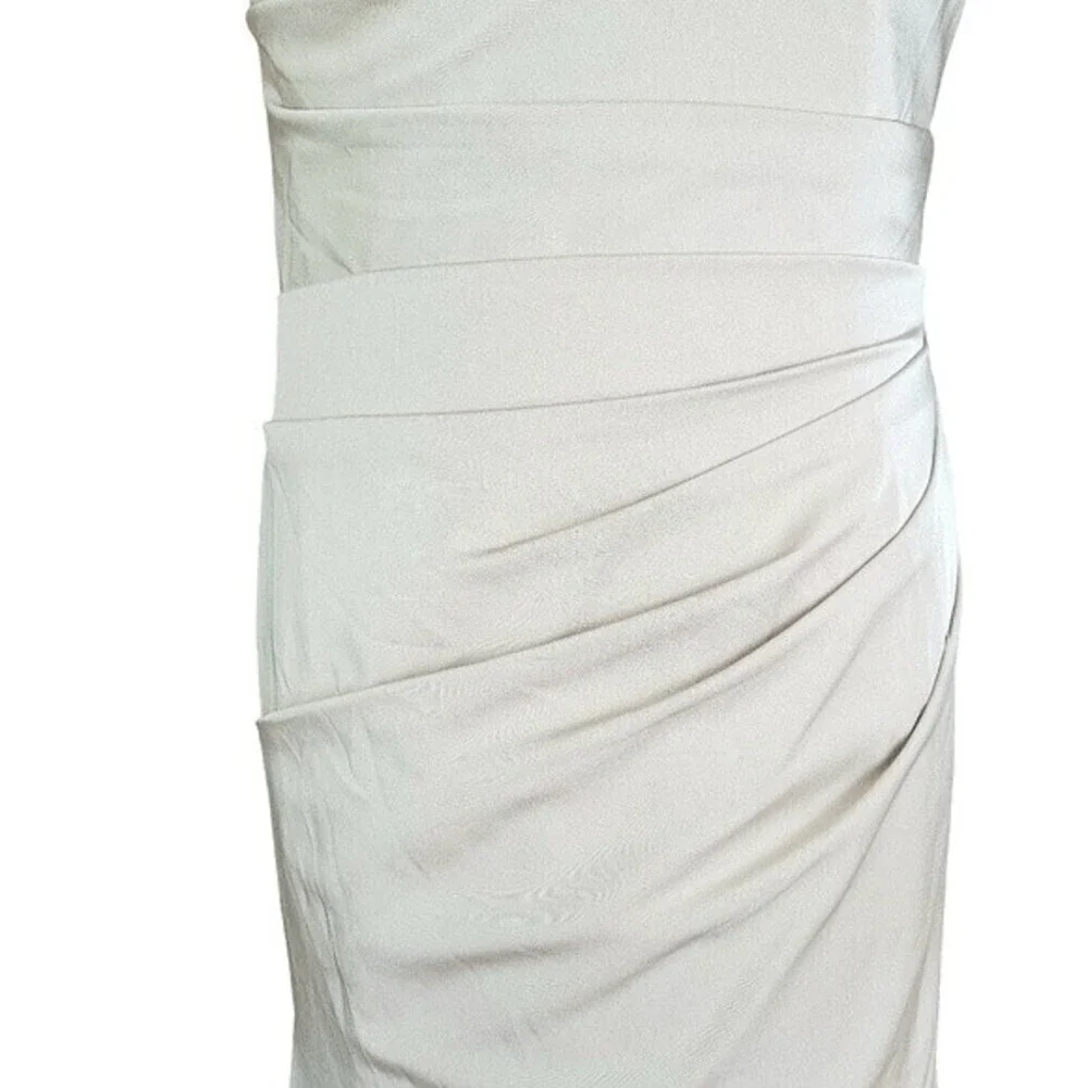 La Femme Off the Shoulder Ruched Satin Trumpet Gown in Champagne Women's Size 8